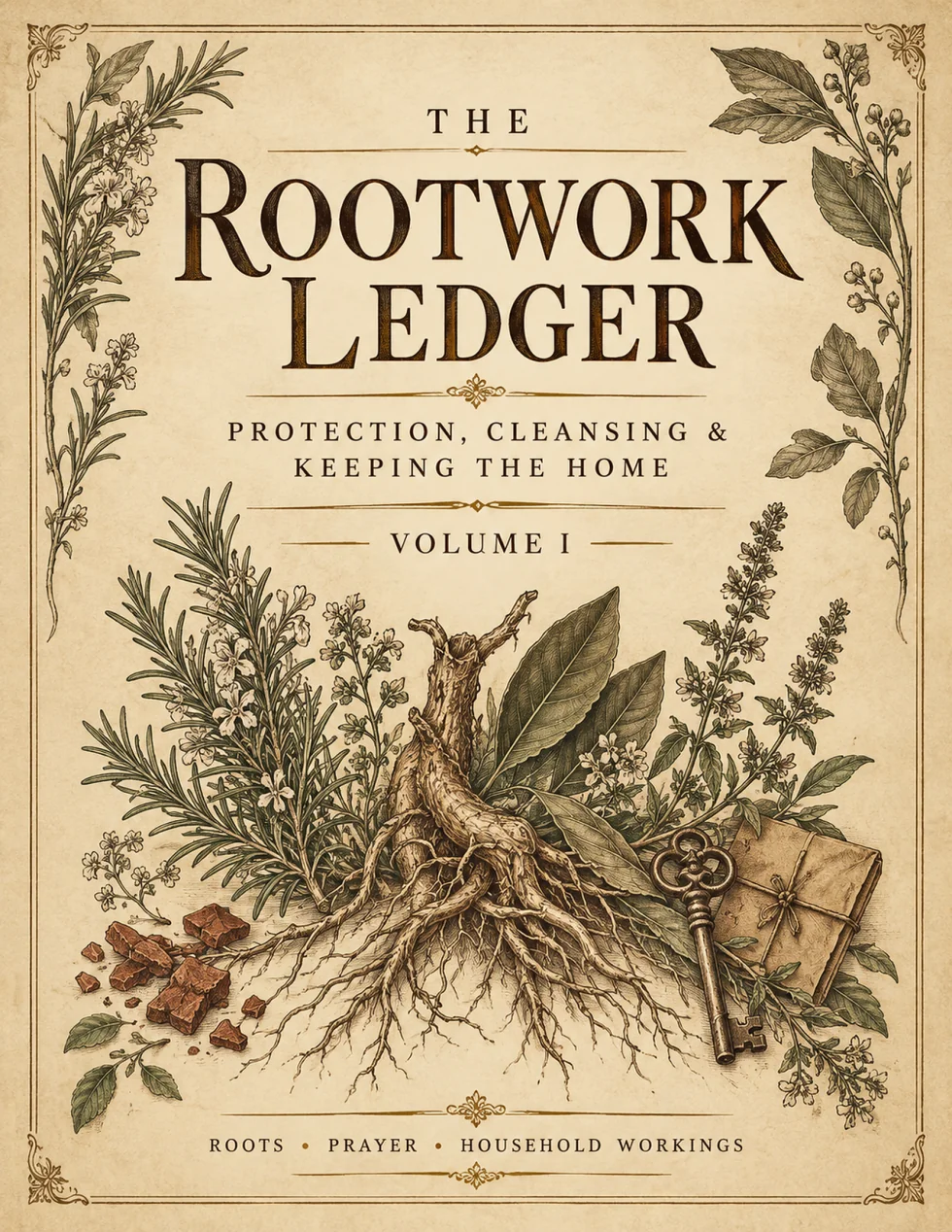 Actual cover of The Rootwork Ledger Volume I, an antique botanical illustrated grimoire