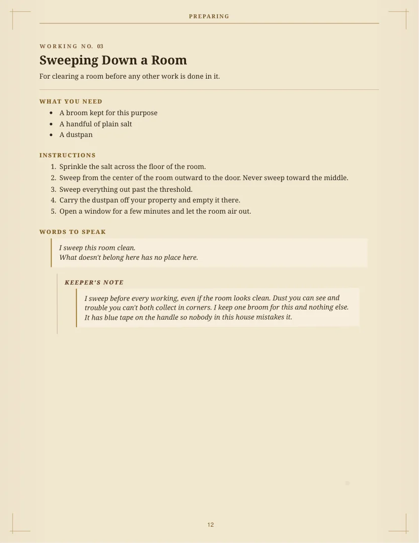 Actual working page from the printable grimoire with materials and detailed instructions